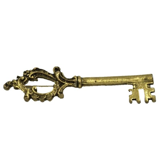 Zentall Skeleton Key Burnished Gold Tone Brooch - Picture 2 of 8